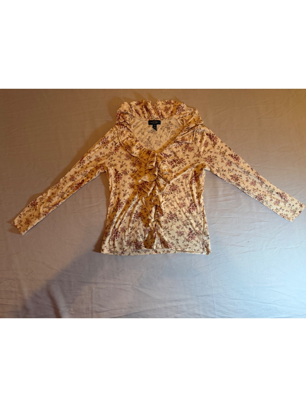 Lauren Jeans Co. Ralph Lauren Petite Floral Ruffle Long Sleeve Top Size PM